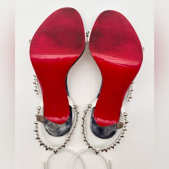 Christian Louboutin Mafaldina Spikes Denim & Leather 100 Heels Sandals EU 37 US7 - Picture 10 of 12